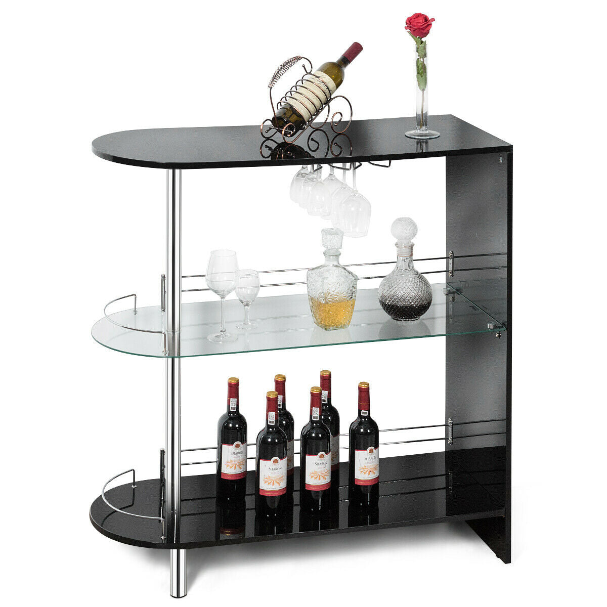 2-holder Bar Table with Tempered Glass Shelf