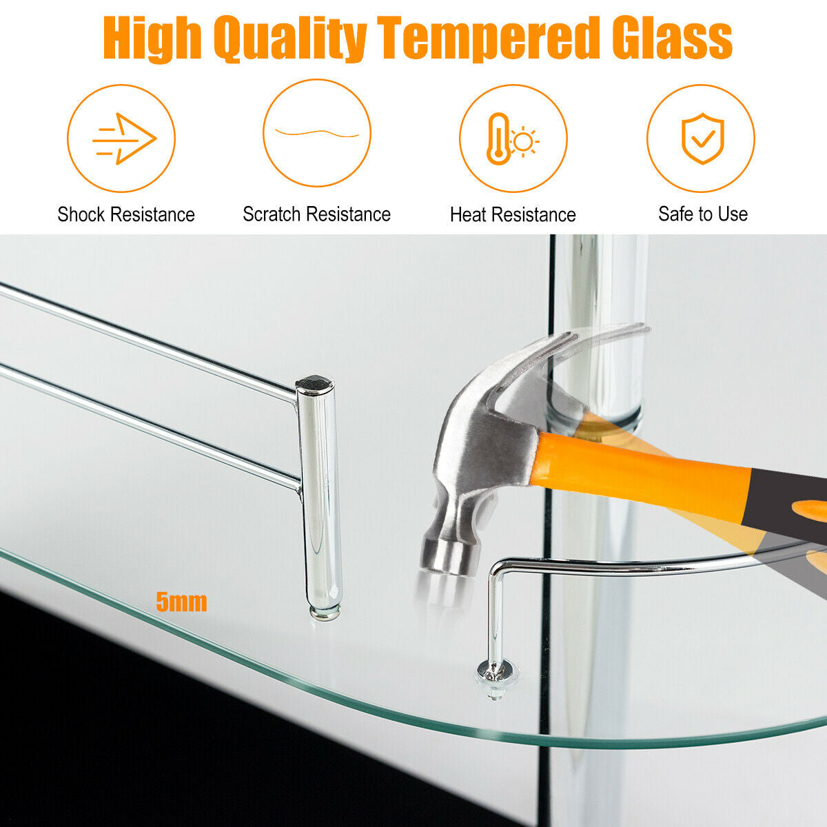 2-holder Bar Table with Tempered Glass Shelf