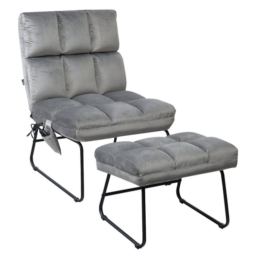 Massage Chair Velvet Accent Sofa Chair with Ottoman and Remote Control - Gray