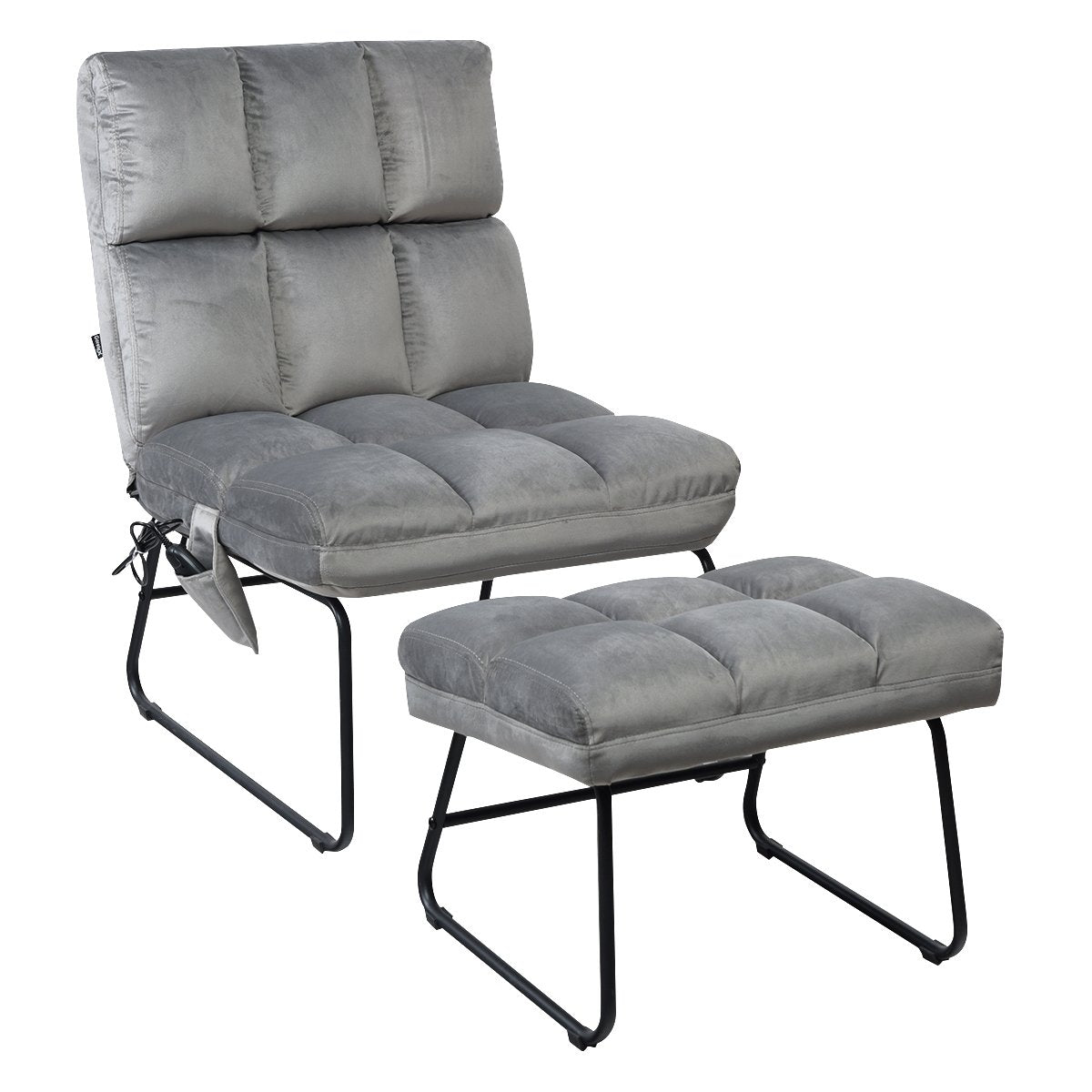 Massage Chair Velvet Accent Sofa Chair with Ottoman and Remote Control-Brown