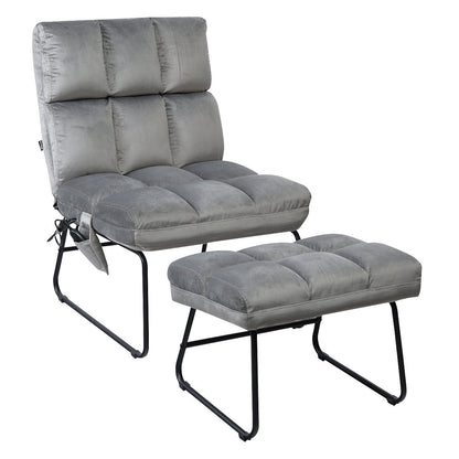 Massage Chair Velvet Accent Sofa Chair with Ottoman and Remote Control-Brown