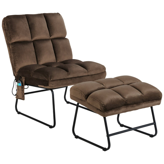 Massage Chair Velvet Accent Sofa Chair with Ottoman and Remote Control-Brown