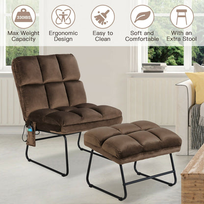 Massage Chair Velvet Accent Sofa Chair with Ottoman and Remote Control-Brown