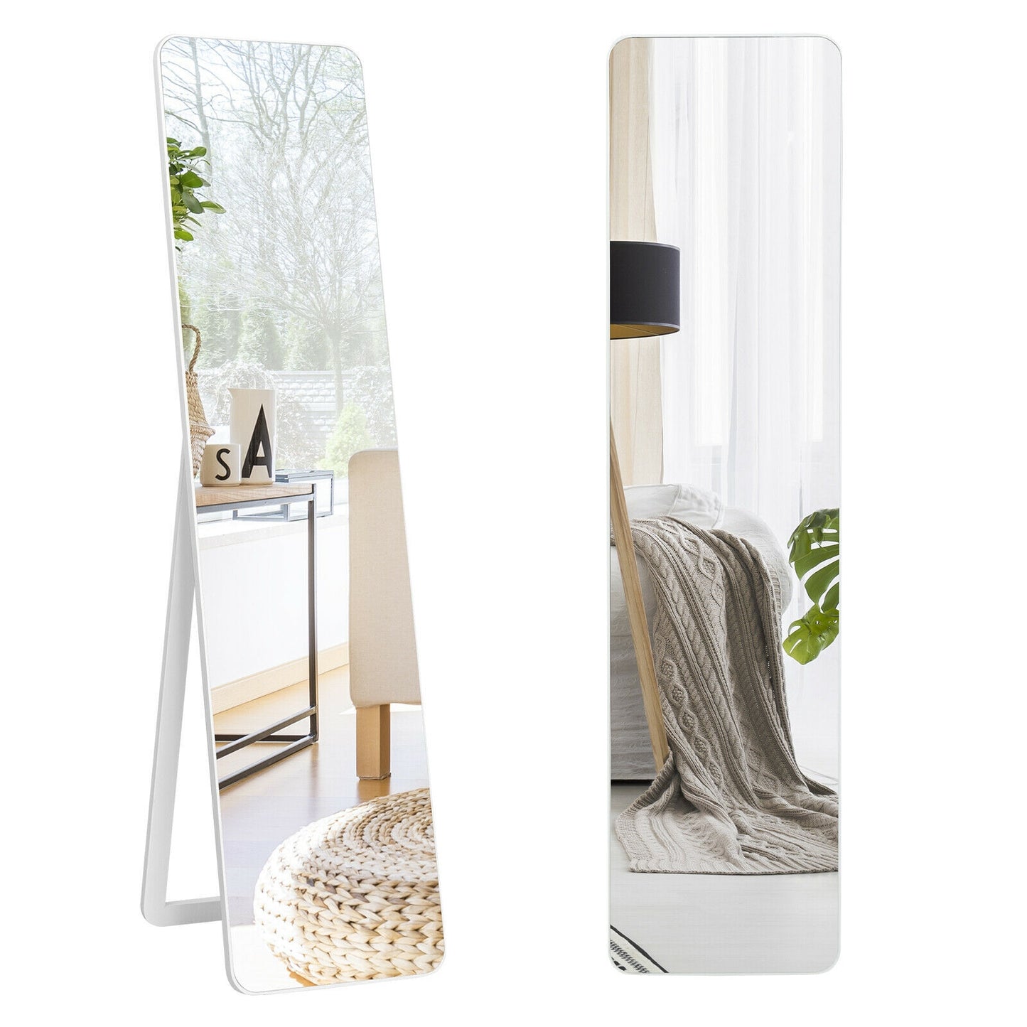 Full Length Frameless Wall Mountable Floor Mirror-White