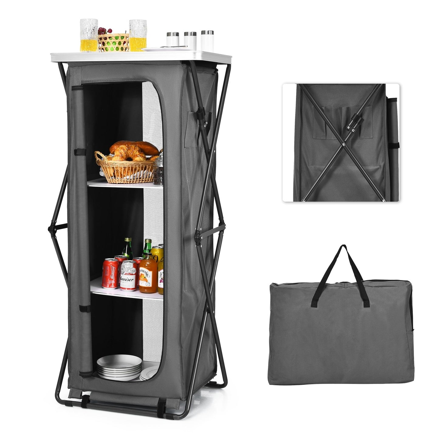 Folding Pop-Up Cupboard Compact Camping Storage Cabinet with Bag-L