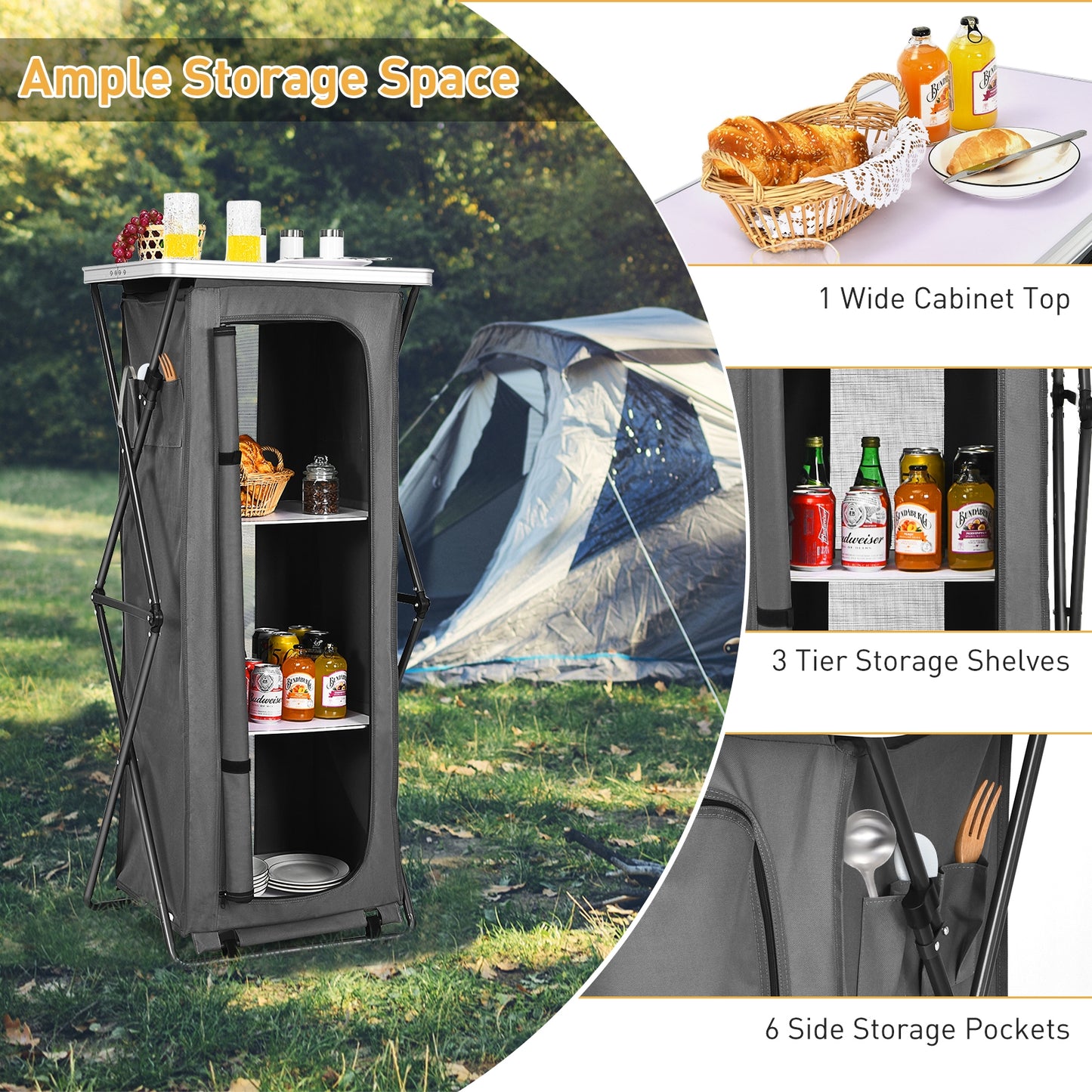 Folding Pop-Up Cupboard Compact Camping Storage Cabinet with Bag-XL