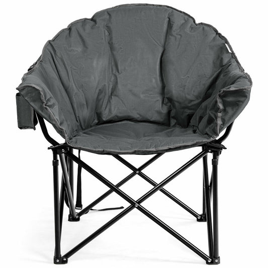 Folding Camping Moon Padded Chair with Carrying Bag-Gray