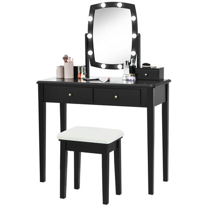 Vanity Table Set with Lighted Mirror for Bedroom and Dressing Room-Black