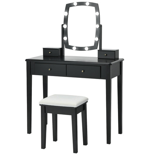Vanity Table Set with Lighted Mirror for Bedroom and Dressing Room-Black