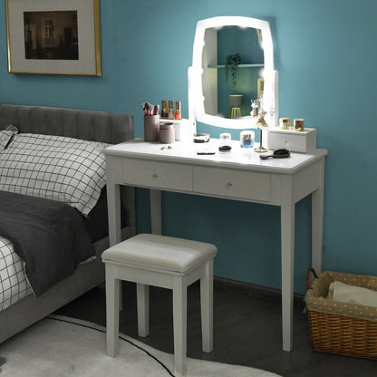 Vanity Table Set with Lighted Mirror for Bedroom and Dressing Room-White