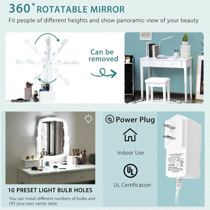Vanity Table Set with Lighted Mirror for Bedroom and Dressing Room-Black