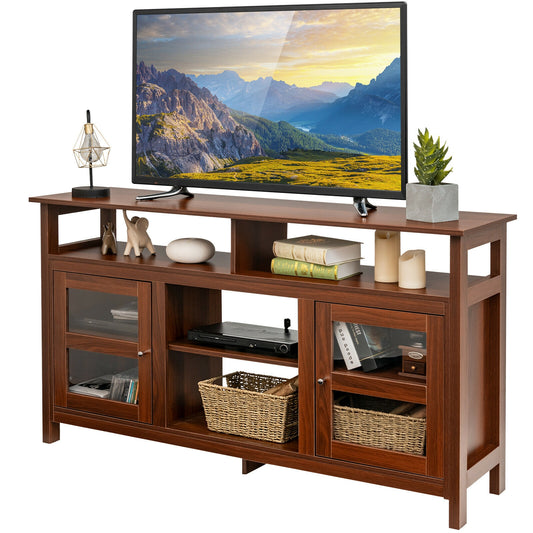 58 Inch TV Stand Entertainment Console Center with 2 Cabinets-Brown
