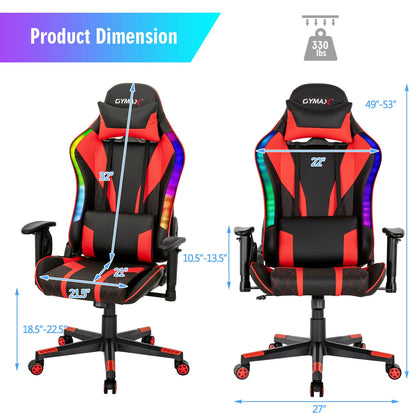 Gaming Chair Adjustable Swivel Computer Chair with Dynamic LED Lights-Red