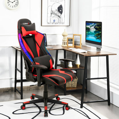 Gaming Chair Adjustable Swivel Computer Chair with Dynamic LED Lights-Red