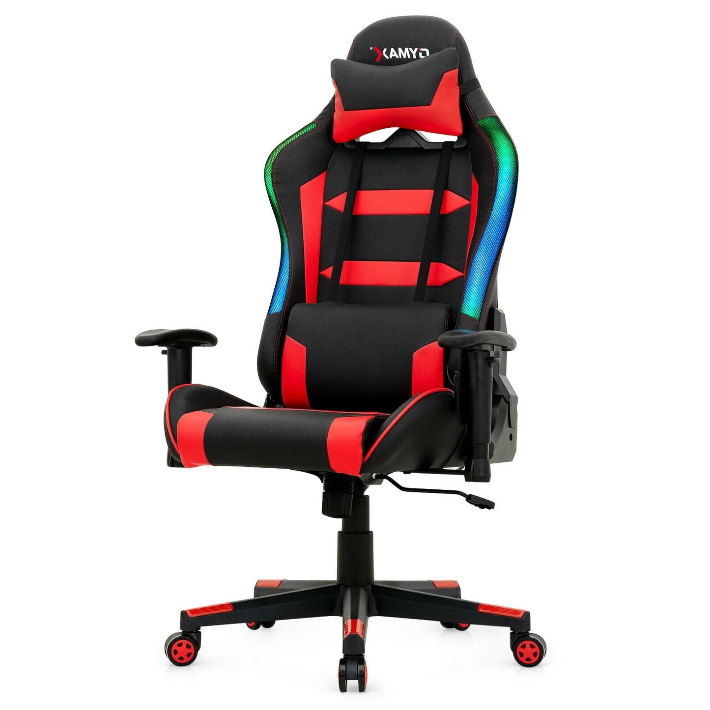 Adjustable Swivel Gaming Chair with LED Lights and Remote-Red