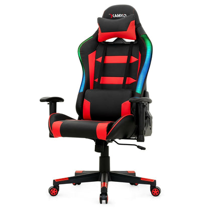 Adjustable Swivel Gaming Chair with LED Lights and Remote-Red