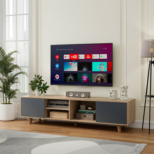 63 Inch TV Stand with 2 Doors and Open Shelves for Living Room