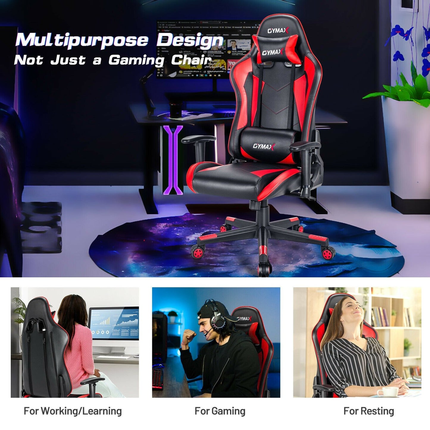 Gaming Chair Adjustable Swivel Racing Style Computer Office Chair-Blue