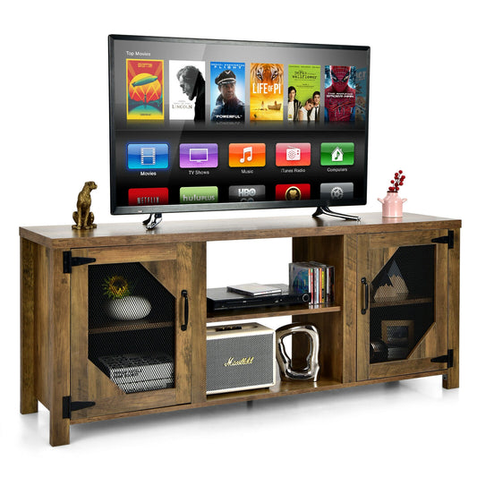 TV Stand Entertainment Media Center for TVs up to 65-Inch with Steel Mesh Doors-Rustic Brown