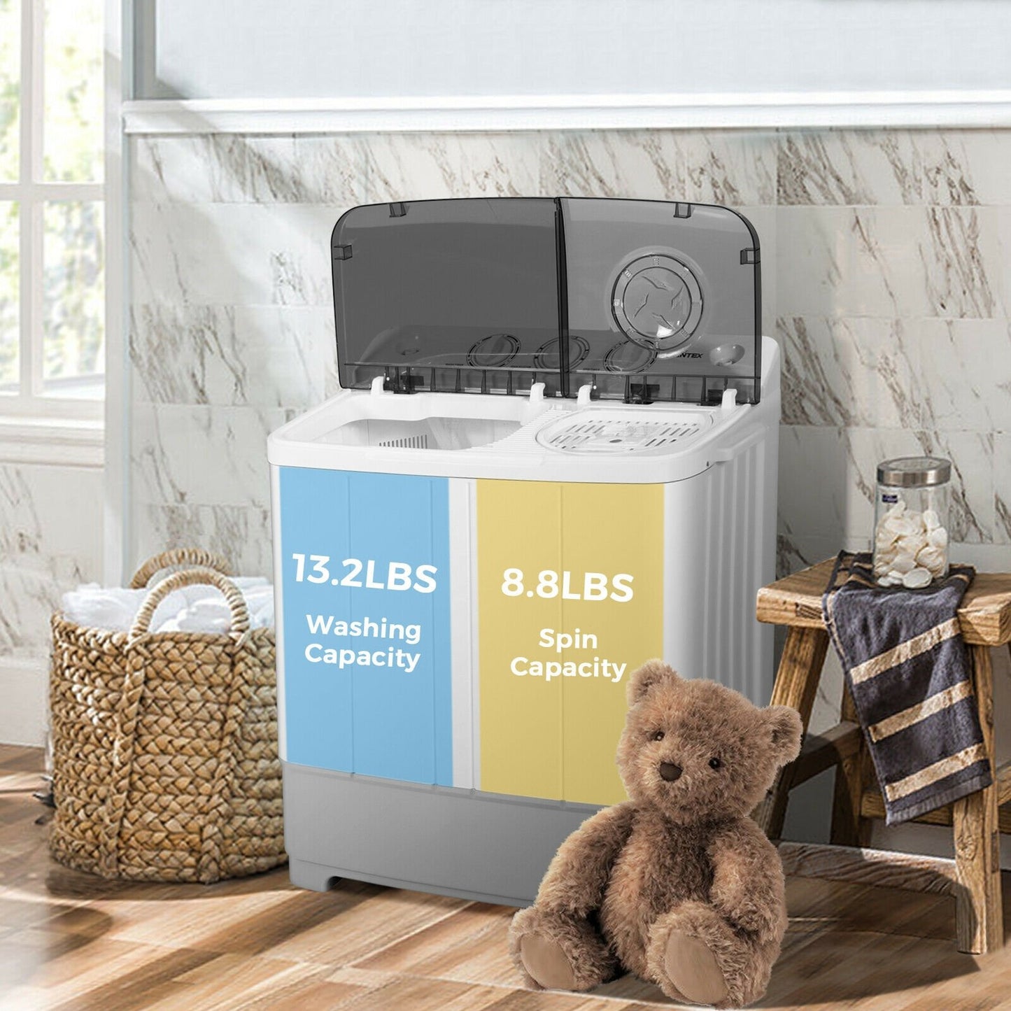 2-in-1 Portable 22lbs Capacity Washing Machine with Timer Control-Blue