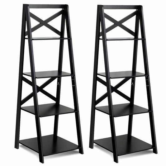 4-Tier Wood Display Storage Bookshelf-Black