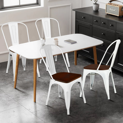 4 Pieces Tolix Style Metal Dining Side Chair Stackable Wood Seat-Dark Brown
