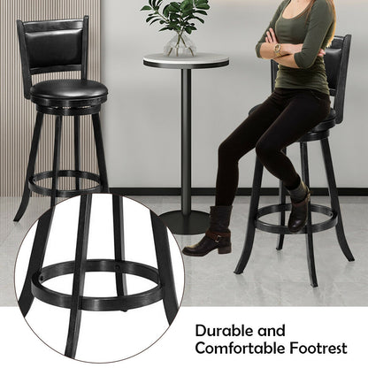 Set of 2 29 Inch Swivel Bar Height Stool Wood Dining Chair Barstool-Black