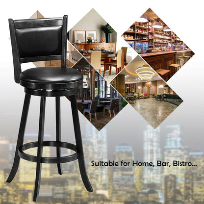 Set of 2 29 Inch Swivel Bar Height Stool Wood Dining Chair Barstool-Black