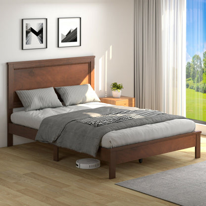 Full Size Platform Slat Bed Frame with High Headboard-Black