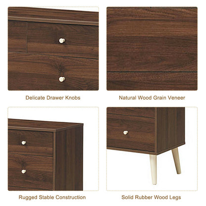 4-Drawer Dresser Cabinet Storage Organizer Rubber Leg with Rail-Walnut
