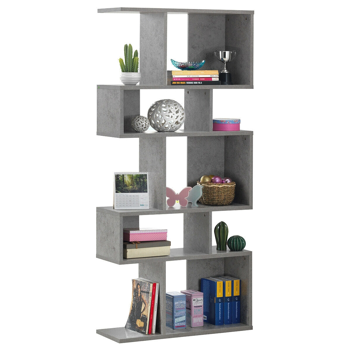 5 Cubes Ladder Shelf Corner Bookshelf Display Rack Bookcase-Gray