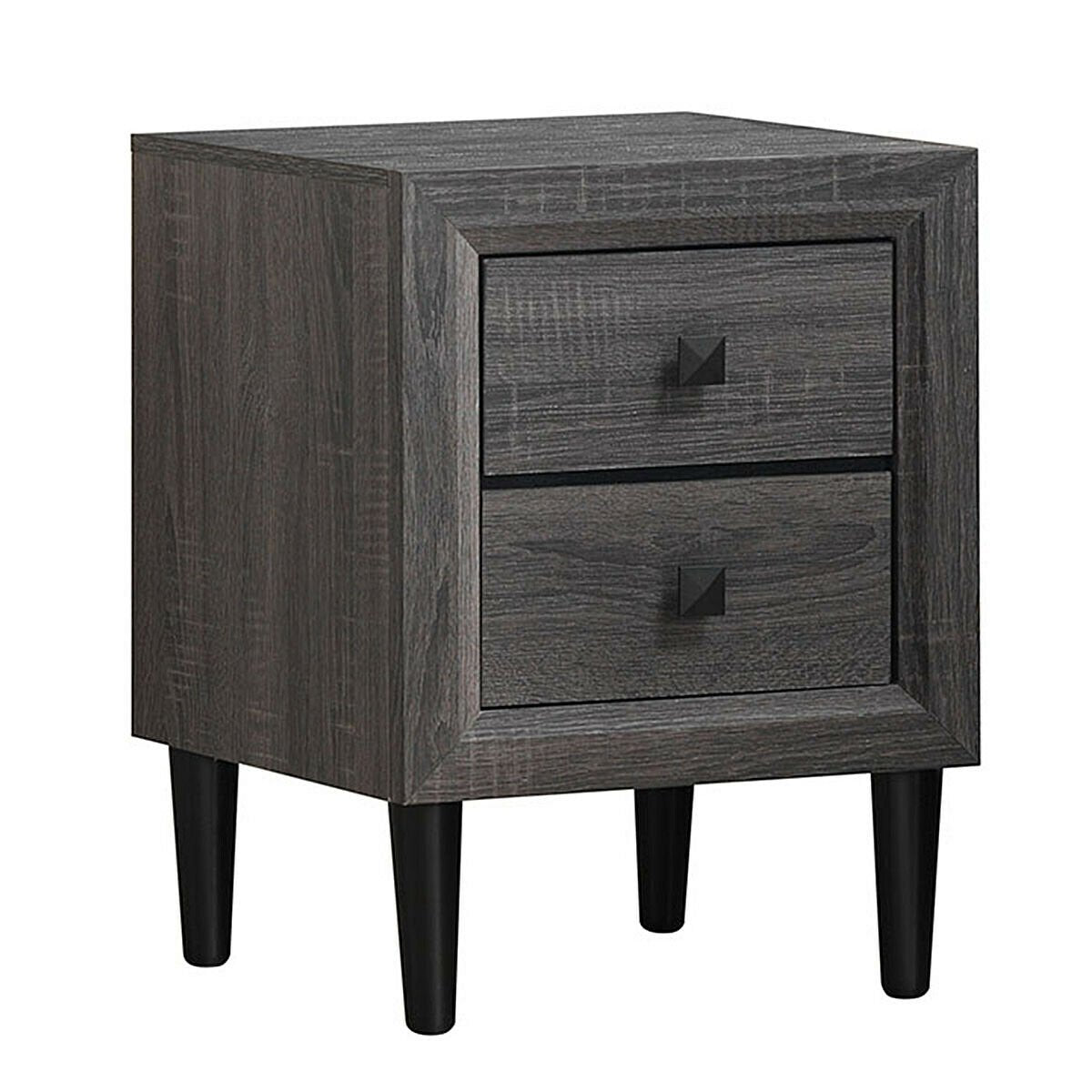 Multipurpose Retro Bedside Nightstand/ End Table with 2 Drawers-Black