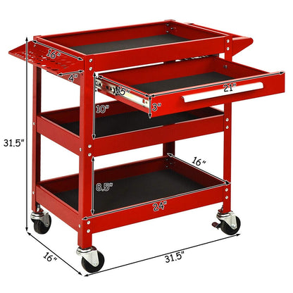 Rolling Tool Cart Mechanic Cabinet Storage ToolBox Organizer with Drawer-Red
