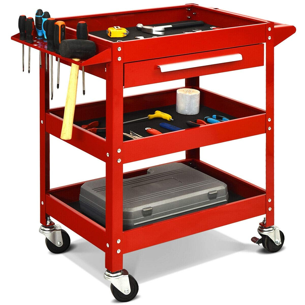 Rolling Tool Cart Mechanic Cabinet Storage ToolBox Organizer with Drawer-Red