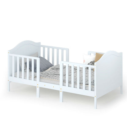 2-in-1 Classic Convertible Wooden Toddler Bed with 2 Side Guardrails for Extra Safety-Brown