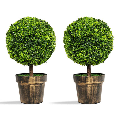 2 Pieces 24 Inch Artificial Boxwood Topiary Ball Tree for House and Office