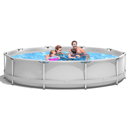 Round Above Ground Swimming Pool With Pool Cover-Gray