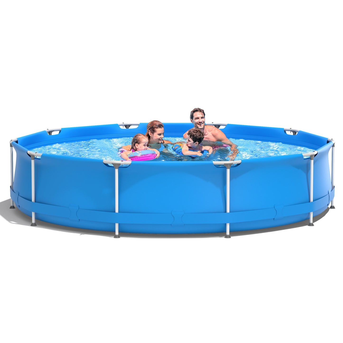 Round Above Ground Swimming Pool With Pool Cover-Blue