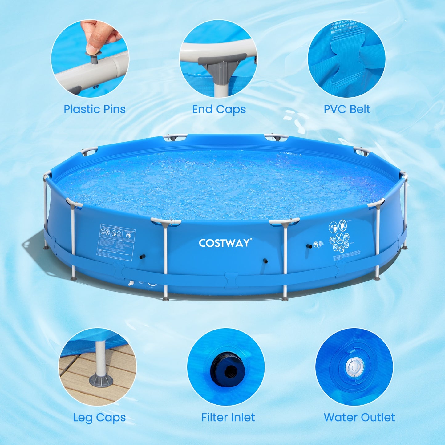 Round Above Ground Swimming Pool With Pool Cover-Blue