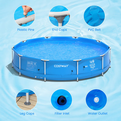 Round Above Ground Swimming Pool With Pool Cover-Blue