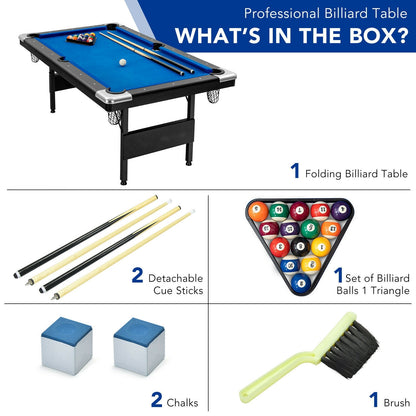 6 Feet Foldable Billiard Pool Table-Blue