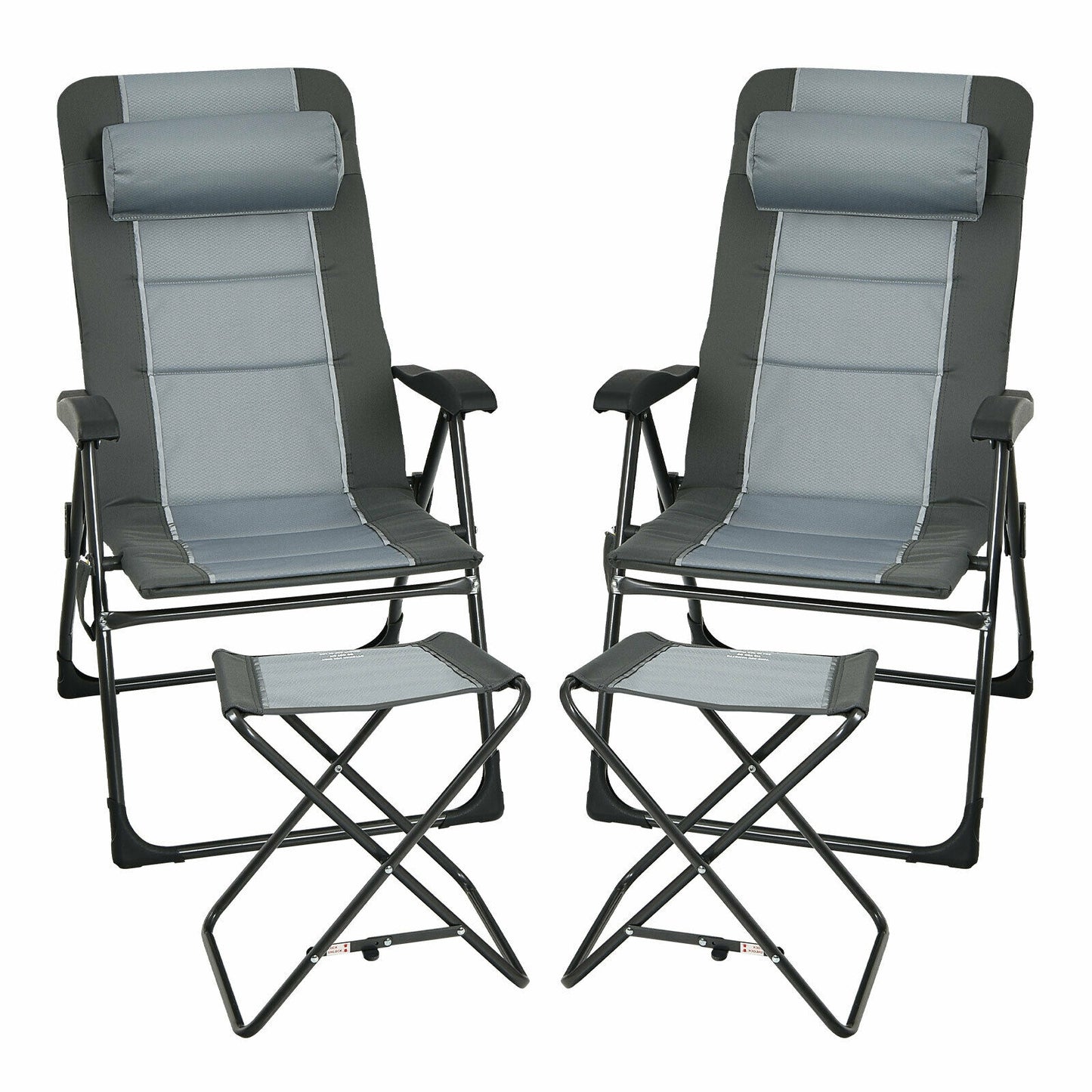 Set of 2 Patiojoy Patio Folding Dining Chair with Ottoman Set Recliner Adjustable-Gray