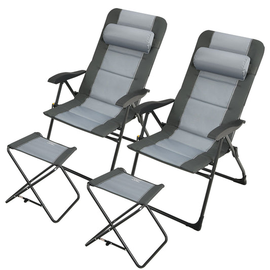 Set of 2 Patiojoy Patio Folding Dining Chair with Ottoman Set Recliner Adjustable-Gray