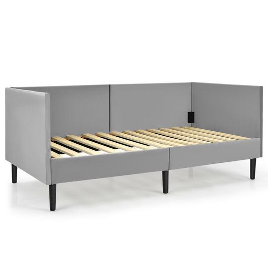 Twin Daybed Heavy Duty Wooden Sofa Bed Frame-Gray