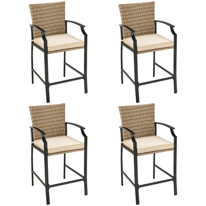 5 Pieces Outdoor Rattan Bistro Bar Stool Table Set with Cushions