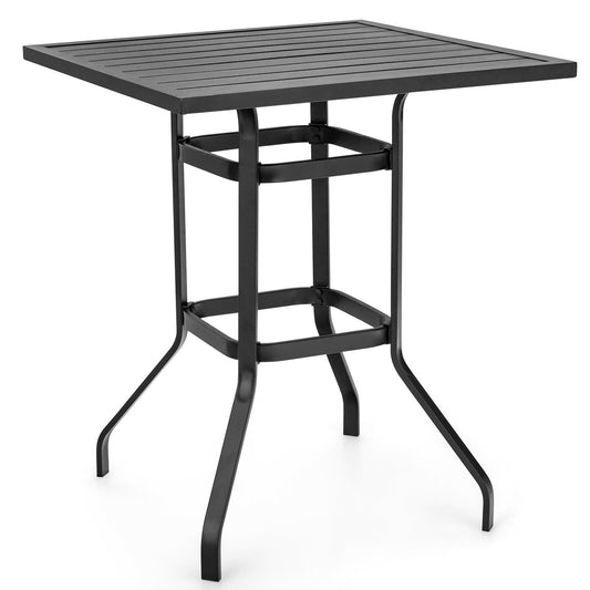 32 Inches Outdoor Steel Square Bar Table with Powder-Coated Tabletop