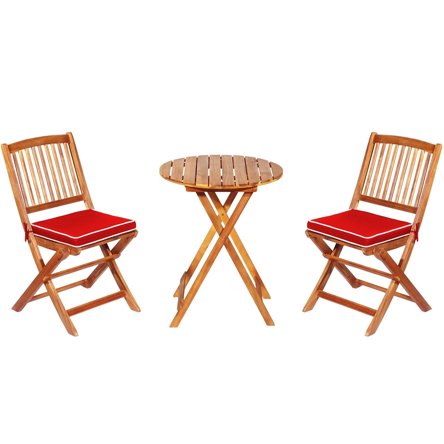 3 Pieces Patio Folding Wooden Bistro Set Cushioned Chair-Navy