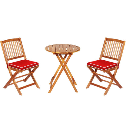 3 Pieces Patio Folding Wooden Bistro Set Cushioned Chair-Navy