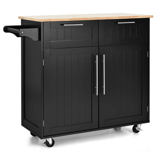 Heavy Duty Rolling Kitchen Cart with Tower Holder and Drawer-Black