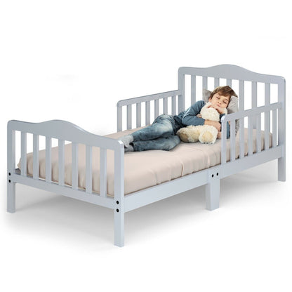 Classic Design Kids Wood Toddler Bed Frame with Two Side Safety Guardrails-Black
